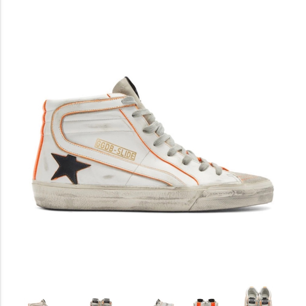Golden Goose White and Orange High-Top Sneakers